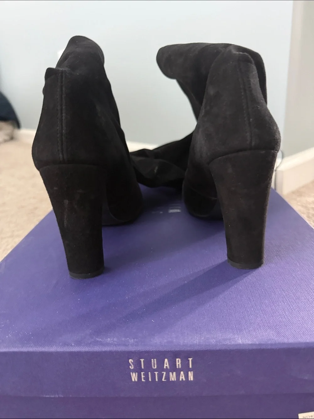 Stuart Weitzman Black Suede Over-The-Knee Block Heel Boots